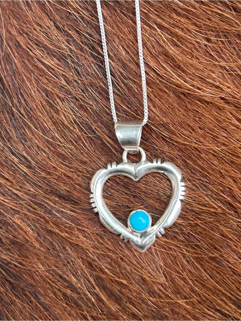 Sterling Silver Heart Pendant Necklace with Turquoise Stone
